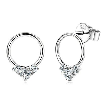 3-stone D Color Moissanite Drop Earrings 925 Silver Simple Circle Studs Piercing Earring Wedding Jewelry for Women Gift 2024 New