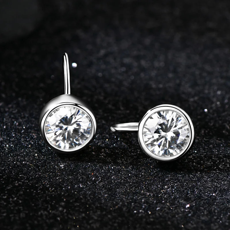 Sparking 8mm 2ct D Color Moissanite Drop Earrings Hooks 925 Silver for Women Bezel Setting Wedding Earrings Original Jewel