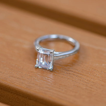 Real 925 Sterling Silver Emerald Cut Zirconia Solitaire Ring for Women Simulated Diamond Engagement Wedding Finger Jewelry