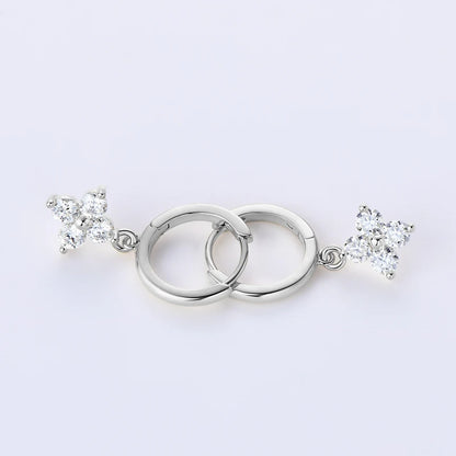 925 Sterling Silver Four Leaf Clover Earrings 3mm D Color Moissanite Drop Hoop Earrings for Women Lucky Charm Jewelry Gift