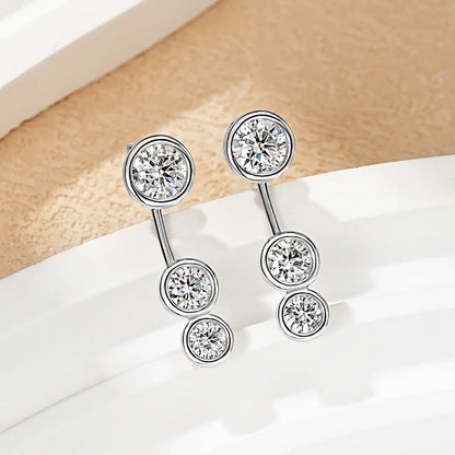 2.0cttw Moissanite Stud Earrings Jacket Real 925 Silver Plated Gold 3 Stones Drop Earrings for Women Jewelry 2025 New Gift