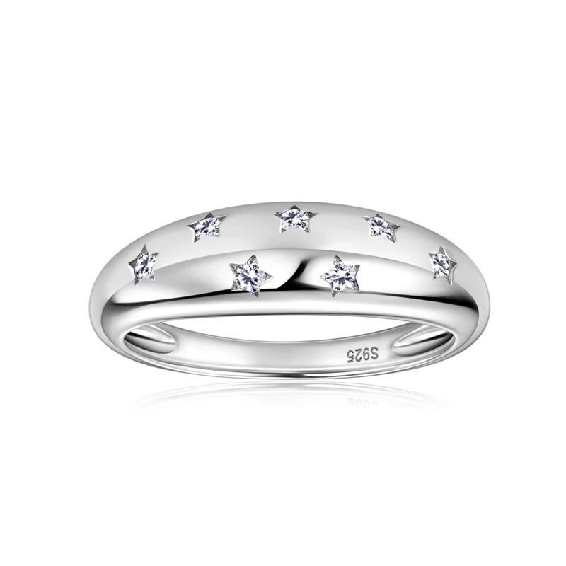 Women's Ring Bezel Setting Star Moissainte Rings 18K Gold Plated 925 Silver Band Fashion Party Daily Wear Jewelry New In