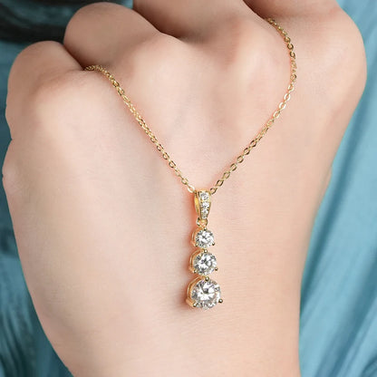 925 Silver D1.85CT Moissanite Necklace Certified Gradual Three Stone Pendant Collar Wedding Anniversary Jewelry Gift for Women