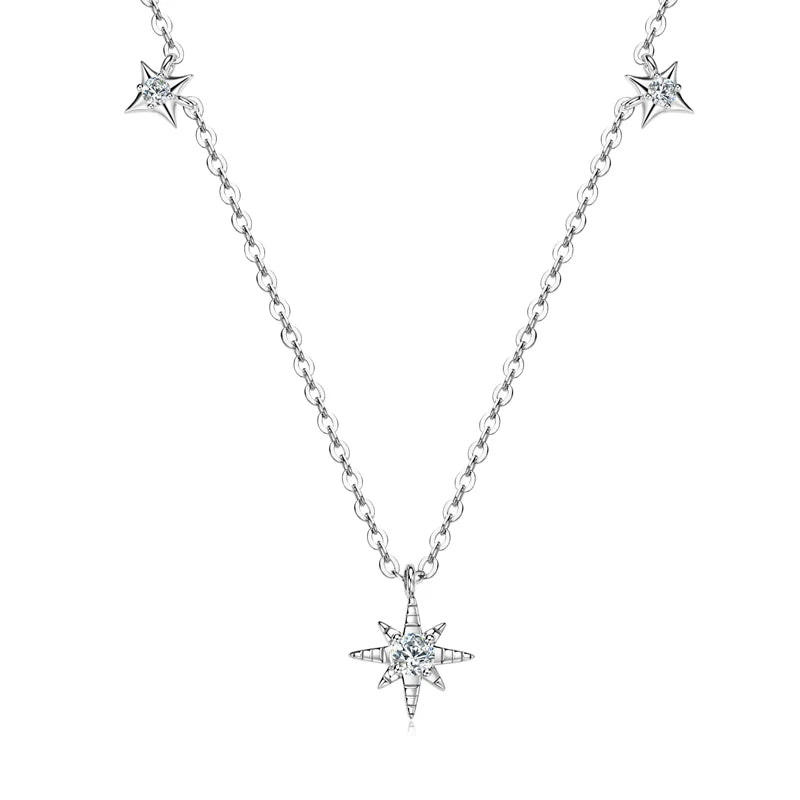 100% 925 Silver Guide Star Pendant Necklace Certified 3mm&2mm Moissanite Charm Jewelry for Women Birthday Anniversary Gift