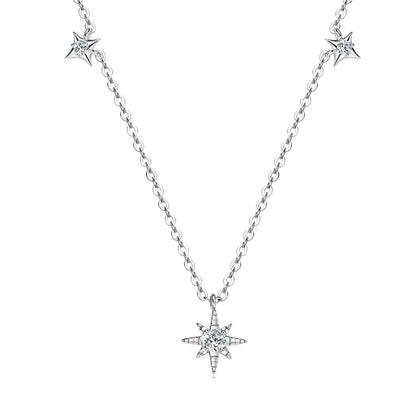 100% 925 Silver Guide Star Pendant Necklace Certified 3mm&2mm Moissanite Charm Jewelry for Women Birthday Anniversary Gift