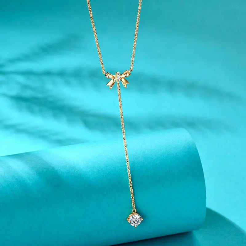 6.5mm 1ct Moissanite Pendant Y Shaped Butterfly Necklace for Women 925 Silver Adjustable Chain Necklaces 2025 Jewelry Gift