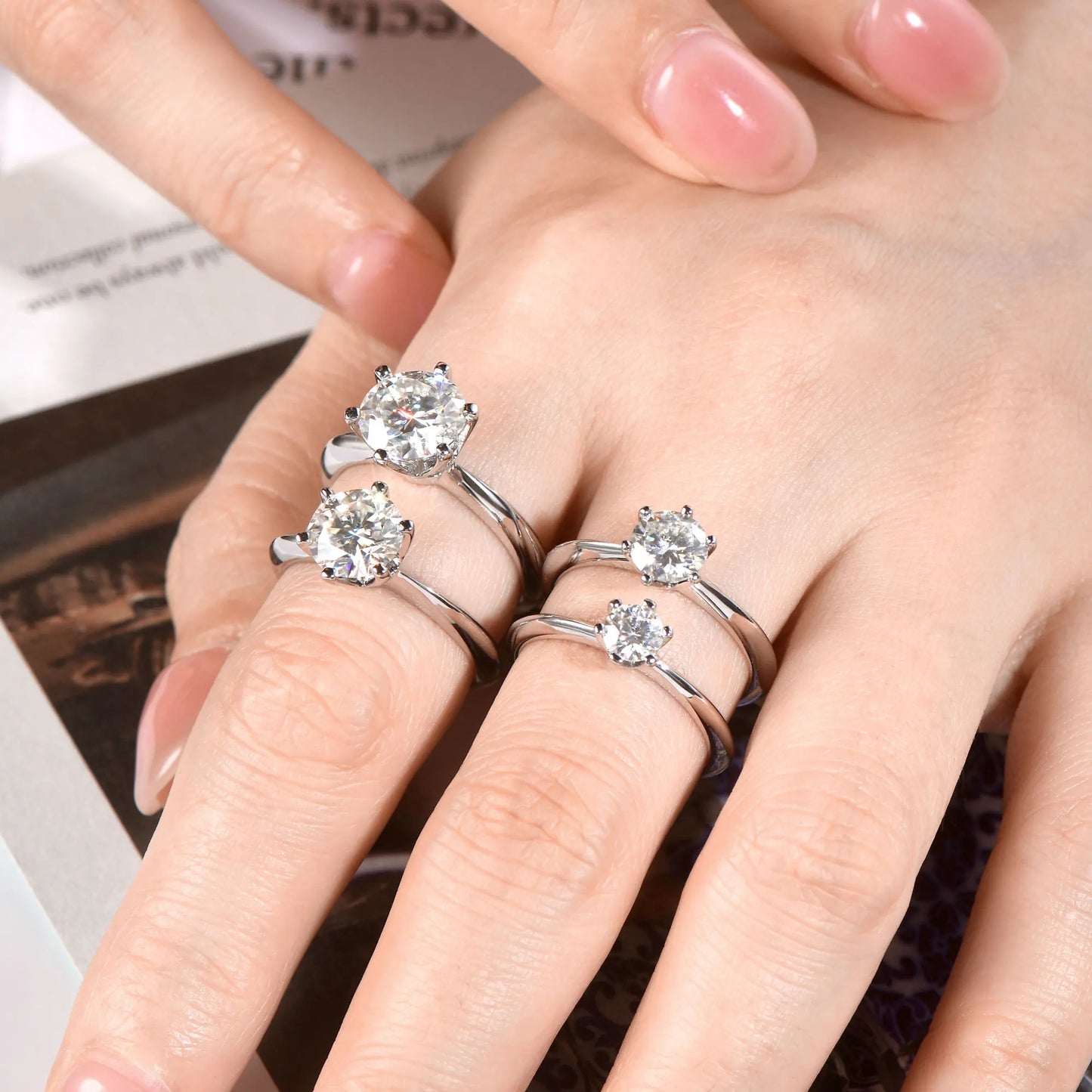 0.5CT-3.0CT Moissanite Solitaire Ring 925 Silver Plated White Gold Engagement Wedding Band For Women Certified Finger Ring