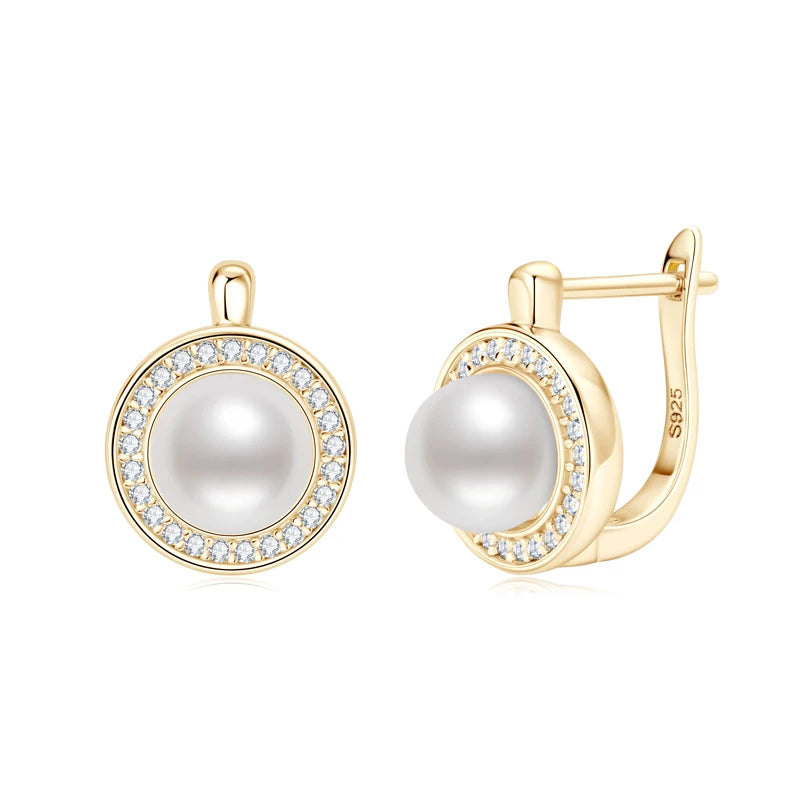 French Elegant 1mm VVS1 Moissanite Earring 925 Silver 7mm Freshwater Pearl Hoops Wedding Earrings for Women Jewelry Gifts