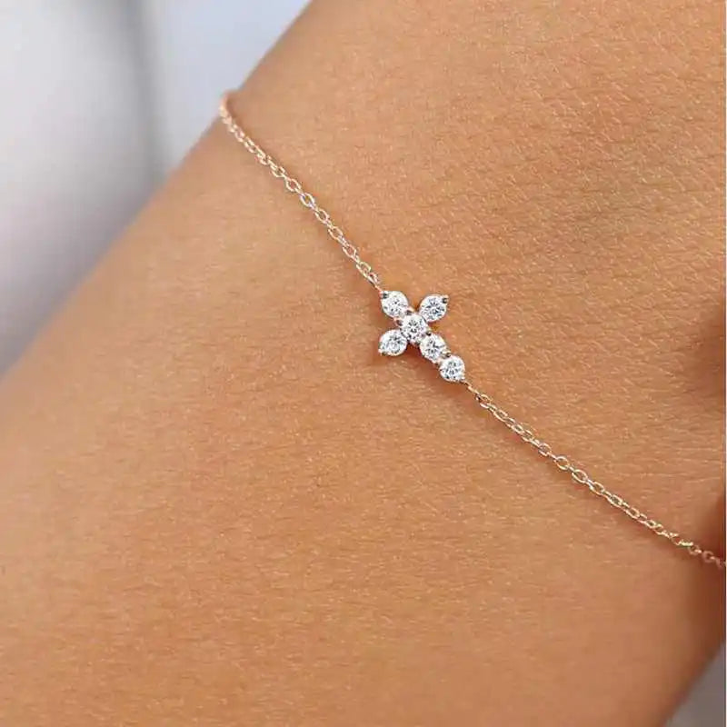925 Sterling Silver Cross Bracelet Certified 2.5mm D Color Moissanite Bracelet for Women Men Jewelry Adjustable Chain Gift