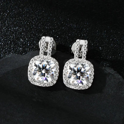 Cushion Cut 2CT D Moissanite Stud Earrings for Women 925 Sterling Silver Luxury Wedding Engagement Jewelry GRA Certified