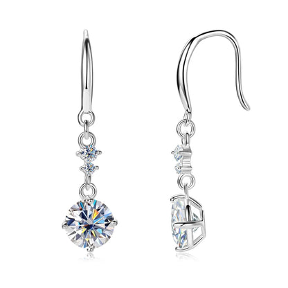 6.5mm 1CT Round D Moissanite Drop Hook Earrings 925 Silver for Women Wedding Engagement Jewelry GRA Certified Ladies Gift