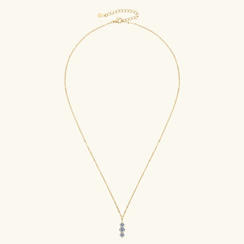1.1ctw. D Moissanite Pendant Necklace for Women 925 Silver Three-Stone Vertical Bar Pendants Adjustable Chain Jewelry Gift