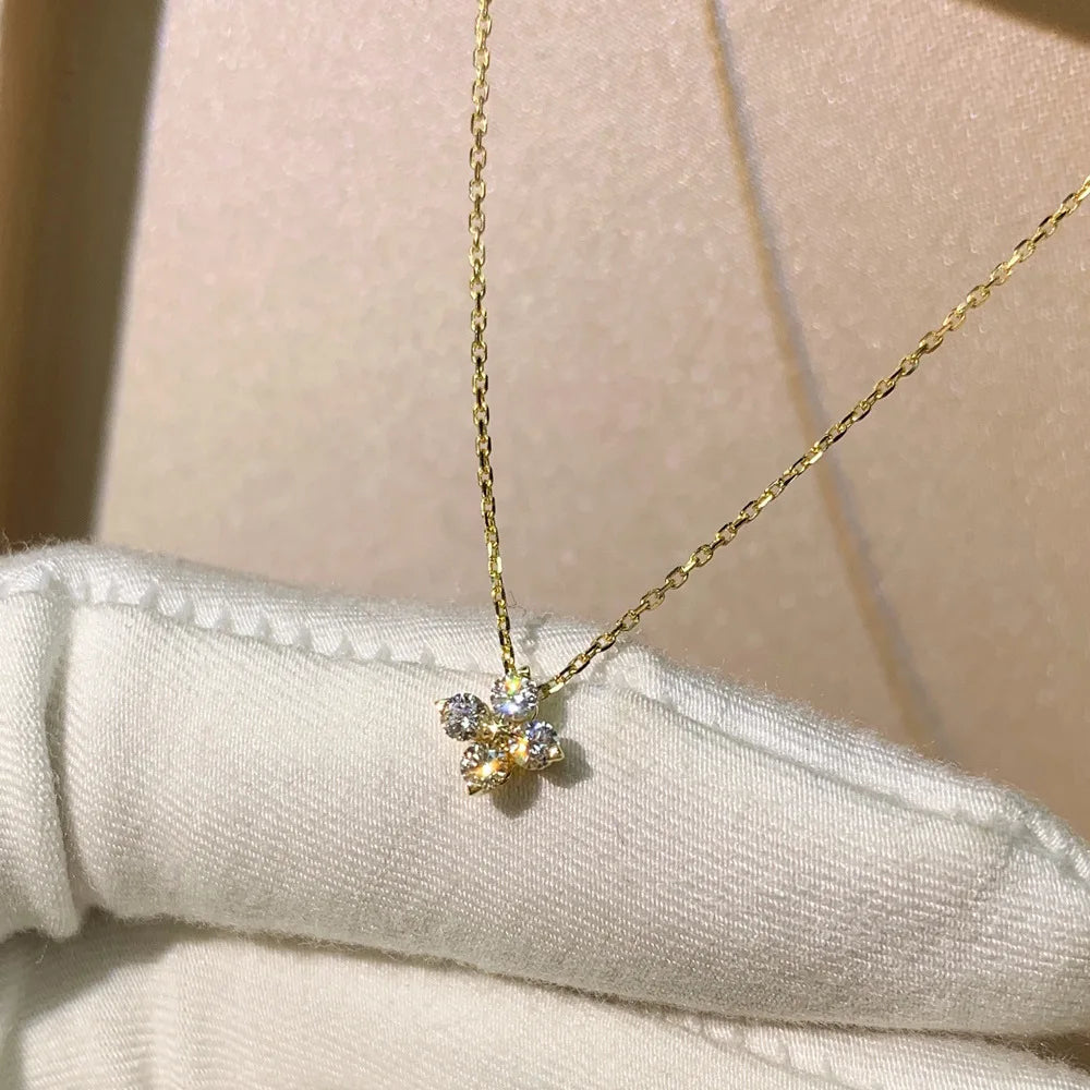 Real 3mm D Color Moissanite Four Leaf Clover Pendant Necklace 925 Sterling Silver Chain for Women Lucky Charm Jewelry Gift