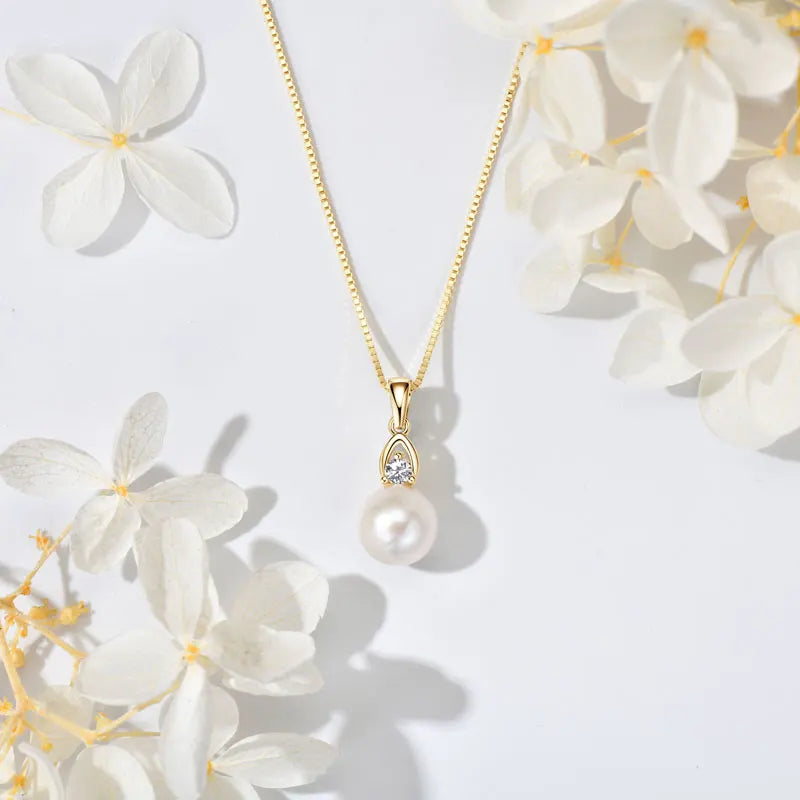 925 Silver White Pearl Pendant Necklace 9-10mm Natural Freshwater Pearl Zircon Pendants For Women Fine Jewelry 2025 Trend