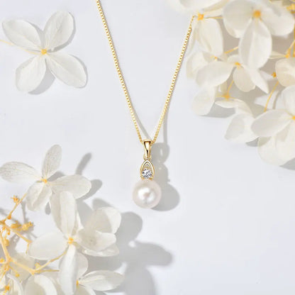 925 Silver White Pearl Pendant Necklace 9-10mm Natural Freshwater Pearl Zircon Pendants For Women Fine Jewelry 2025 Trend