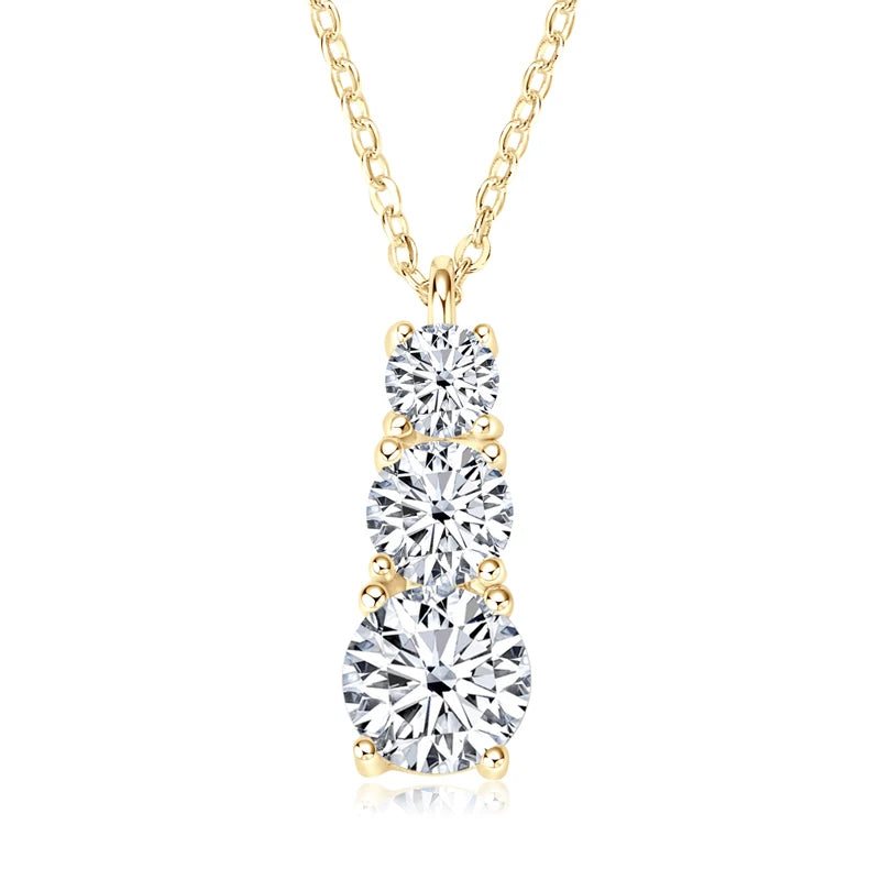925 Silver Women's Necklace 1.80CTW.3 Stones D Color Round Moissanite Pendant Necklaces with Certificate Jewelry 18K Gold Plated