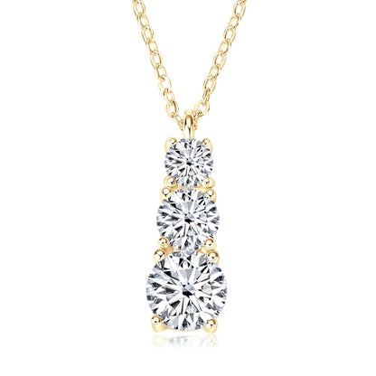 925 Silver Women's Necklace 1.80CTW.3 Stones D Color Round Moissanite Pendant Necklaces with Certificate Jewelry 18K Gold Plated