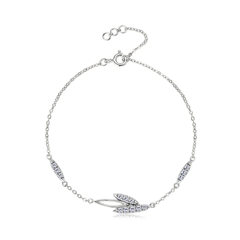 2024 Trendy 18k Rose Gold Plated Delicate 2mm D Color Moissanite Leaf Bracelet  925 Silver Chain for Women Wedding Jewelry Gift