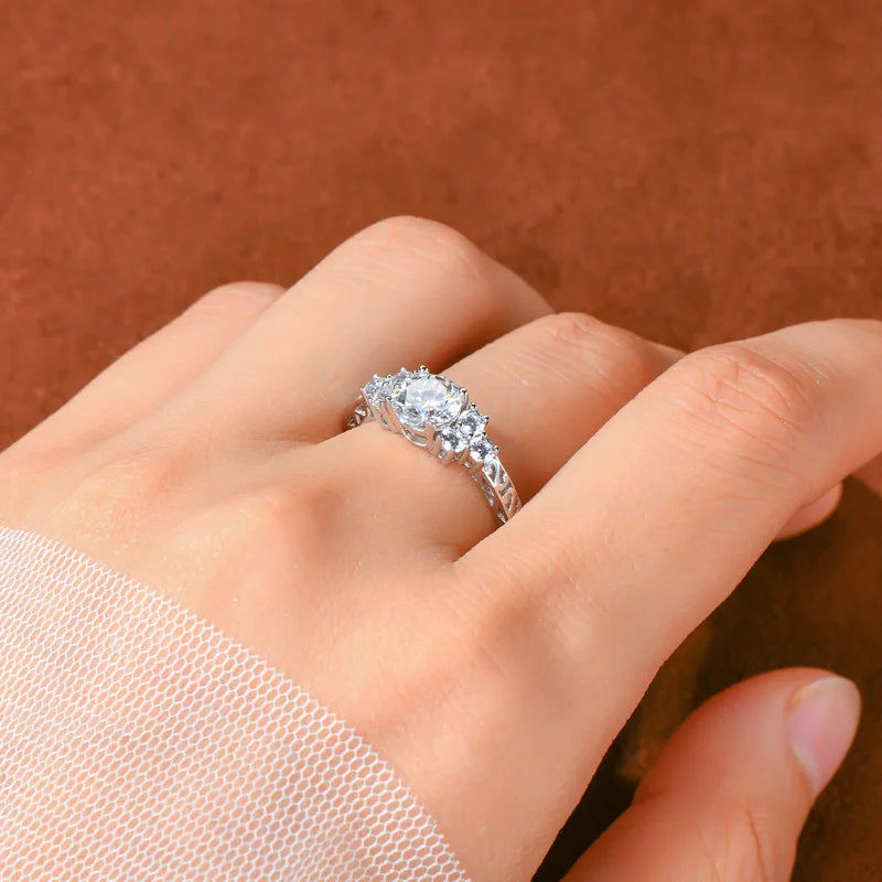 925 Sterling Sliver 6.5mm 1carat Round Moissanite Ring for Women Vintage Skeleton Engagement Wedding Rings Finger Jewel