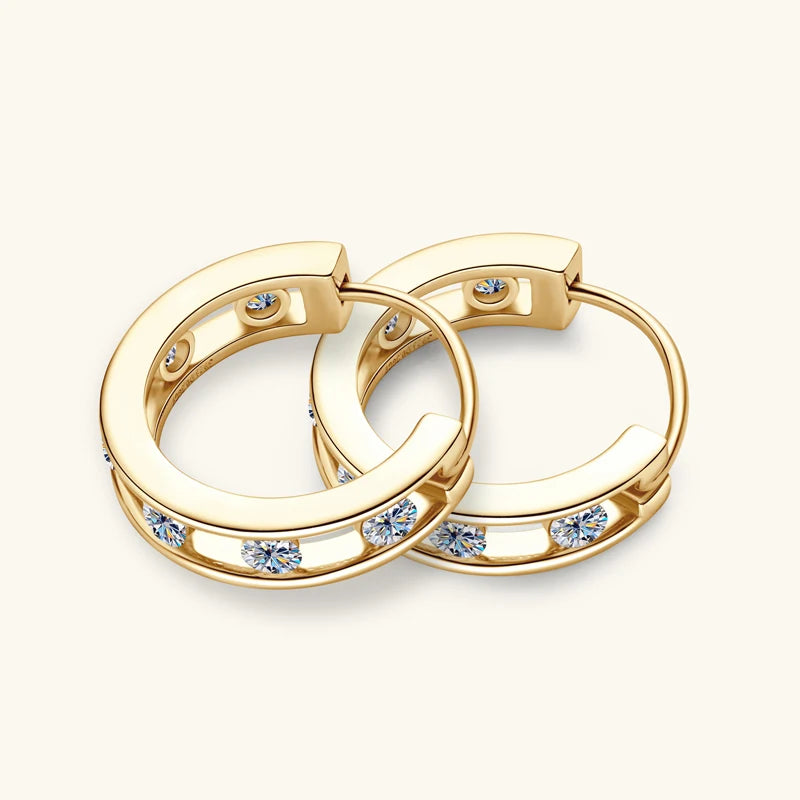 2024 New In 18K Gold Plated 0.72CTW. 2.5mm Moissanite Hoop Huggie Earrings for Women 925 Silver Jewelry with Certificate Gift