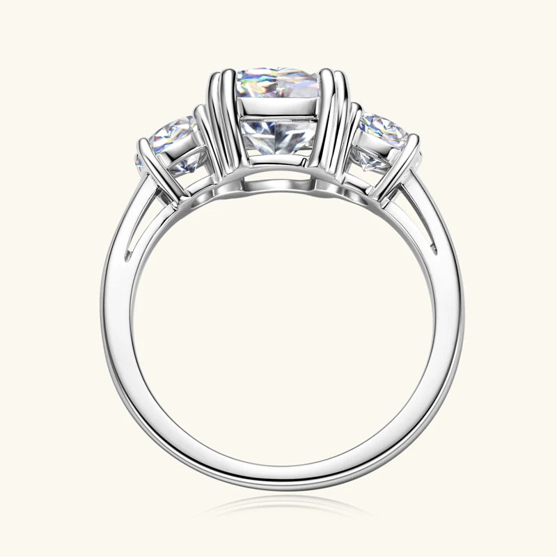 3.5CTTW. Cushion & Round Moissanite Ring 925 Silver 3 Stone Engagement Wedding Promise Rings For Women Finger Jewelry GRA