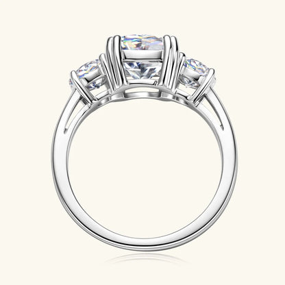 3.5CTTW. Cushion & Round Moissanite Ring 925 Silver 3 Stone Engagement Wedding Promise Rings For Women Finger Jewelry GRA