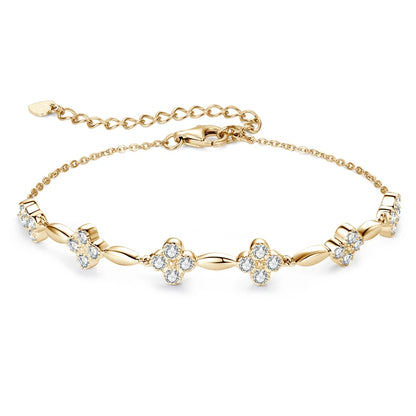 2024 New Trendy 925 Silver 18k Gold Plated Flower Bracelet Moissanite 2mm D Color Chain Bracelet for Women Wedding Jewelry