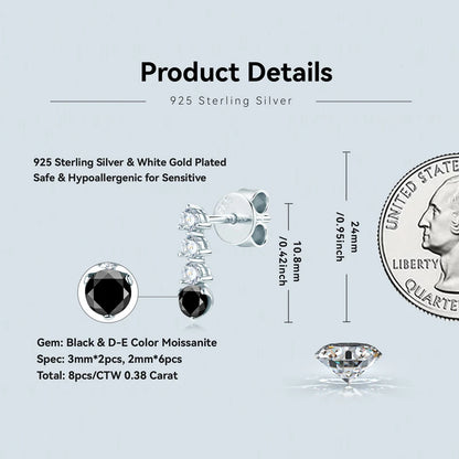 2024 Trend 925 Silver Studs 3mm 2mm Black &White Moissanite Drop Earrings for Women Men Anti-allergy Jewelry Birthday Gift