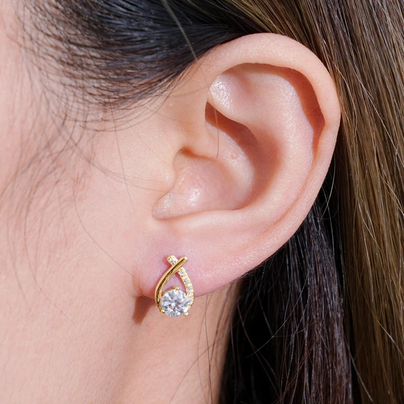 Korea Fishtail Cross Earrings Real 925 Sterling Silver 0.5ct D Color Moissanite Stud Trendy Earring for Women Daily Wear Jewelry