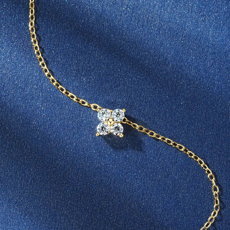 100% Real 10K Gold Clover Flower 2.5mm D Moissanite Pendant Necklace Adjustable Chain for Women Lucky Charm Jewelry Gifts
