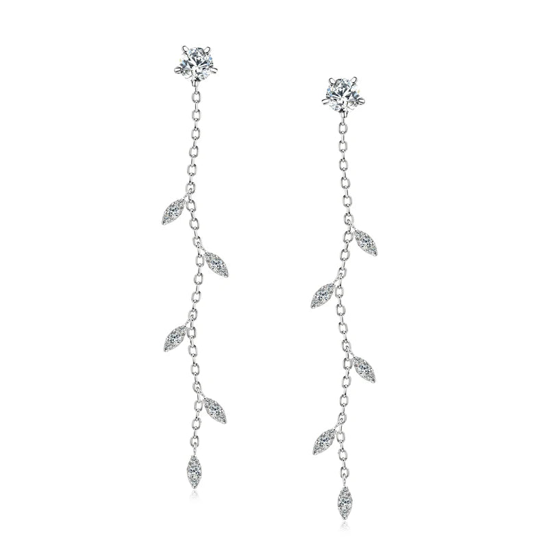 Leaf Dangle Long Drop Earrings Silver 925 for Women Real Moissanite Chandelier Earrings Wedding Jewelry Korean Accessories