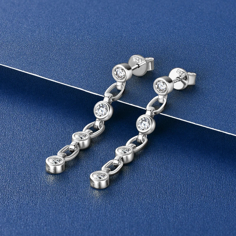 Long Chain Link Hanging Earrings Silver 925 2-3mm Moissanite Drop Earring Piercing Ear for Women Gold Paletd Jewelry Gift