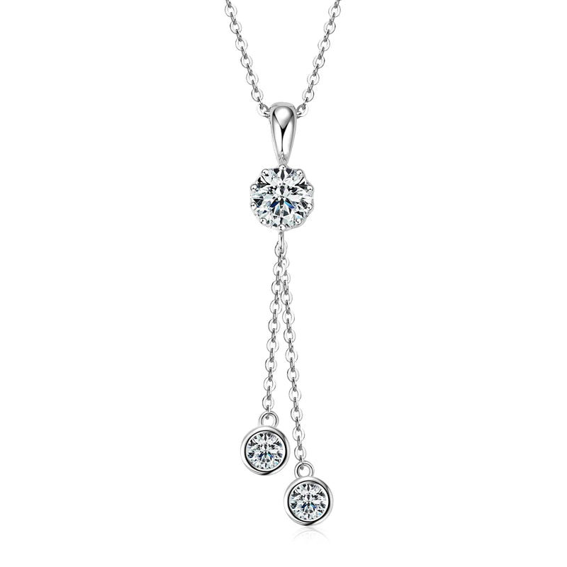 D1.60CT Moissanite Pendant Necklaces for Women Y Shape Tassel Necklace Original 925 Sterling Silver Chest Chain Jewelry