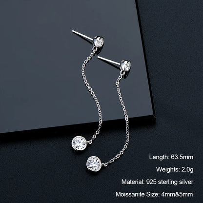 Long Tassel Star Moissanite Pendant Earrings for Women S925 Silver Chain Dangle Drop Earrings Studs GRA Certified Jewelry