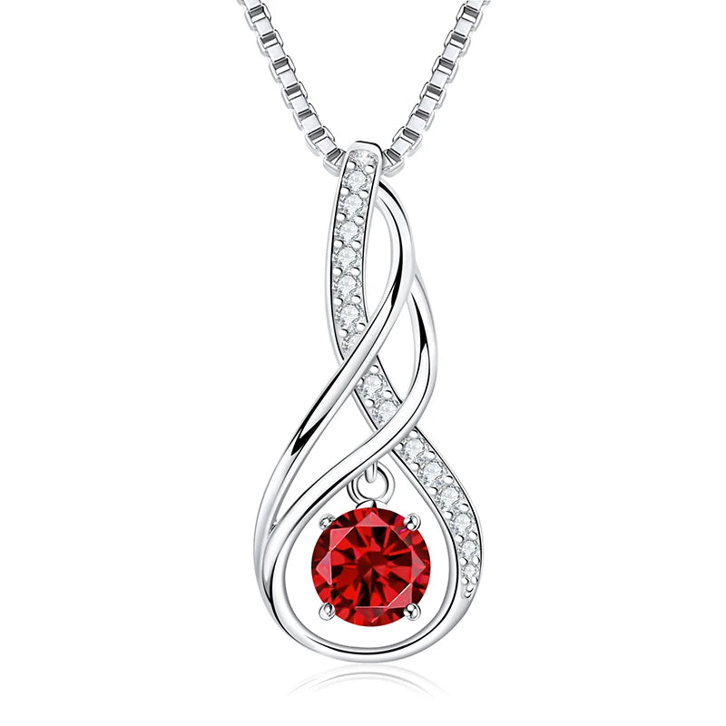 12 Birthstone Infinity Pendant Necklace for Women 925 Silver Colorful Gemstone 6.5mm Moissanite Zirconia Jewelry Birthday Gift