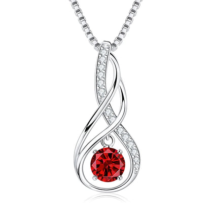 12 Birthstone Infinity Pendant Necklace for Women 925 Silver Colorful Gemstone 6.5mm Moissanite Zirconia Jewelry Birthday Gift