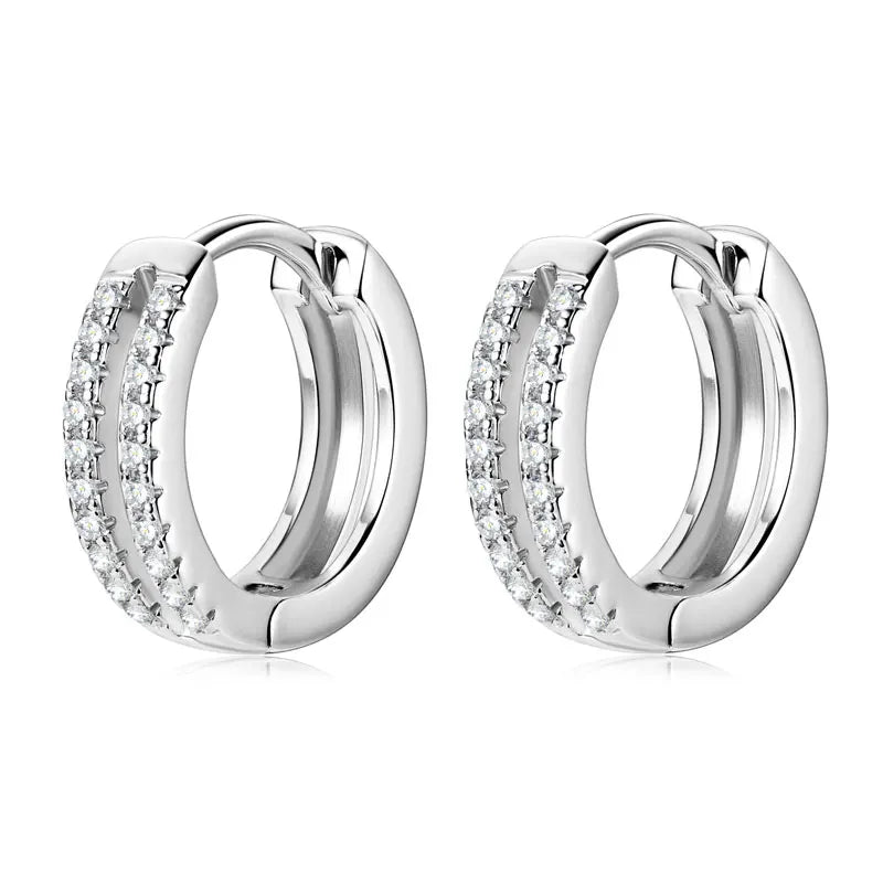 Moissanite Double Row Hoop Earrings S925 Silver 2024 Trendy Earrings Valentine's Gift for Women Wedding Daily Wear Jewelry