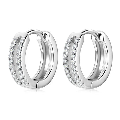Moissanite Double Row Hoop Earrings S925 Silver 2024 Trendy Earrings Valentine's Gift for Women Wedding Daily Wear Jewelry
