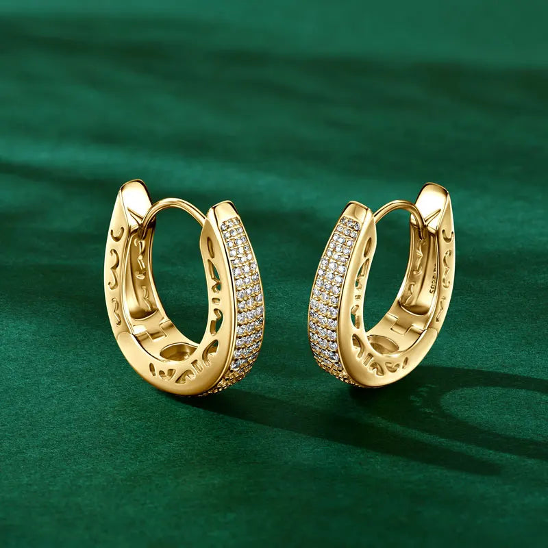 2025 0.86CTW. Pave Moissanite Hoop Huggie Earrings for Women 925 Silver Luxury Skeleton Design Earring Original Fine Jewelry GRA
