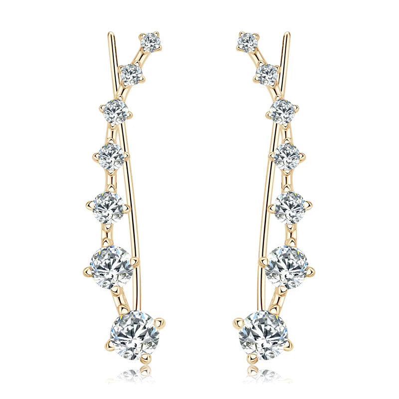 925 Silver Full Moissanite Earrings Climber 7 Star Crawler Stud Ear Cuff for Women Black White Moissanite Jewelry Gifts
