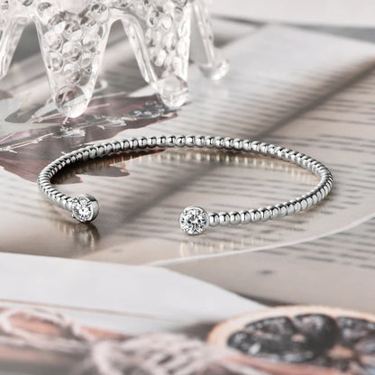Solid 925 Sterling Silver Open Bangle Cuff 5mm 0.5ct D Color Round Cut Moissanite Bracelet GRA Certificate Women's Jewelry