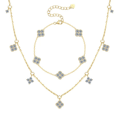 3mm D Moissanite Jewelry Set Clover Flower Pendant Necklace Earrings Bracelet 3 in 1 Sets for Women 925 Silver Charm Gifts