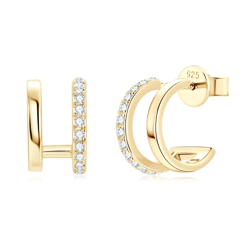 NEW 4mm Moissanite Piercing Stud Ear Cuffs 925 Sterling Silver Double Side Hoop Earrings for Women Illusion Jewelry Gifts