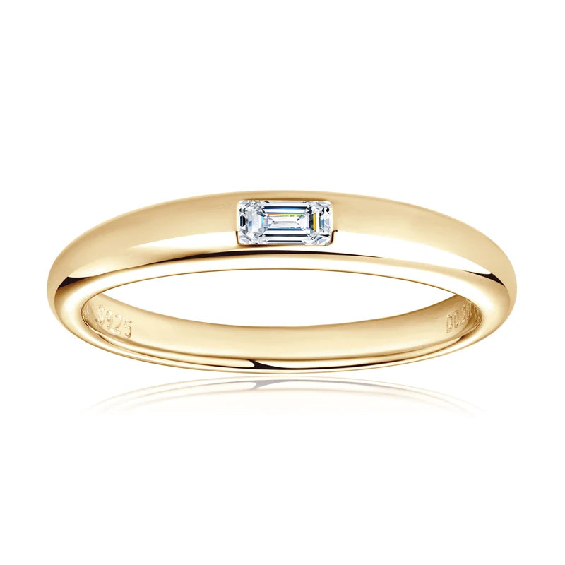 18k Gold Plated 925 Silver Engagement Wedding Ring for Women Moissanite 0.2ct D Color Emerald Cut Rectangle Promise Band Jewelry