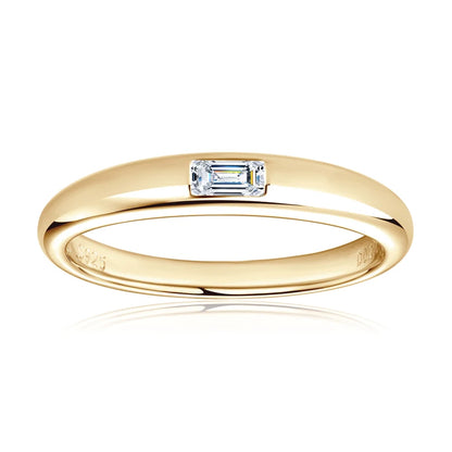 18k Gold Plated 925 Silver Engagement Wedding Ring for Women Moissanite 0.2ct D Color Emerald Cut Rectangle Promise Band Jewelry