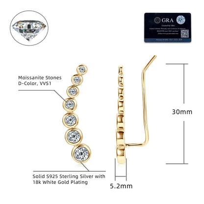 1.52CTTW. Full Bezel Moissanite Earrings Climber Crawler 100% Real 925 Silver for Women with Certificate GRA Jewelry Gifts