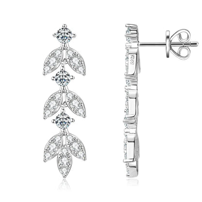 Real Moissanite Earrings Leaf Chandelier Drop Dangle Long Earrings 925 Silver Piercing Studs for Women Cute Jewelry Korean