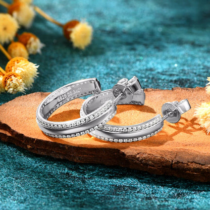 C Shape Open Circle Stud Earrings Moissanite Hoop Drop Piercing Earrings 925 Sterling Silver Women's Anniversary Jewelry