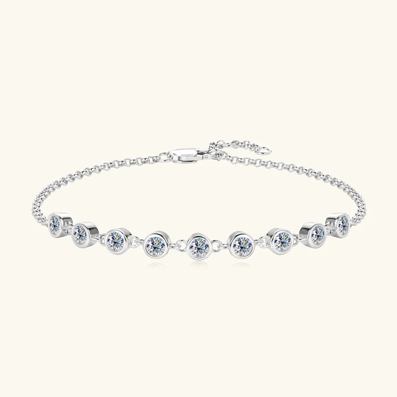 Real 925 Silver Bubble Bracelet 3mm Bezel Round Cut D Color Moissanite Bracelet for Women Jewelry Gifts with Certificate