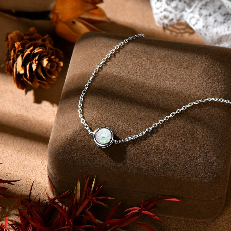 Bezel 6mm Opal Solitaire Bracelet Adjustable 925 Silver Chain 2024 Trendy Bracelets for Women Girl Christmas Jewelry Gift